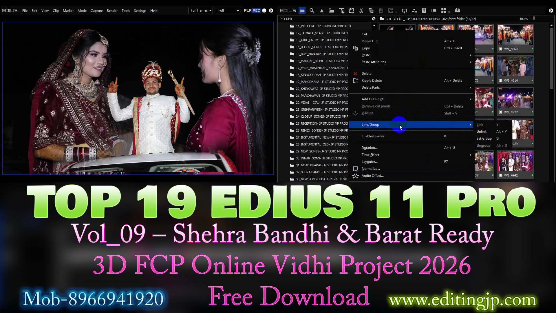 TOP 19 EDIUS 11 Pro Vol_09 – Shehra Bandhi & Barat Ready 3D FCP Online Vidhi Project 2026