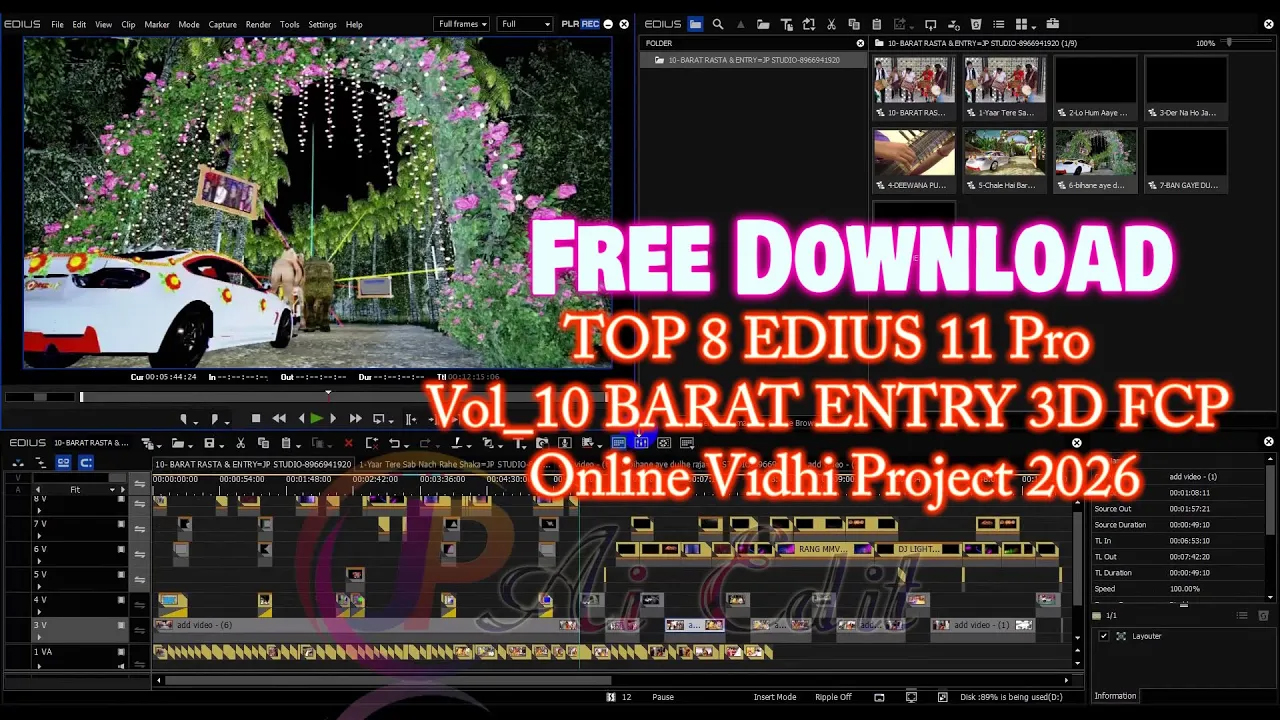 TOP 8 EDIUS 11 Pro Vol_10 BARAT ENTRY 3D FCP Online Vidhi Project 2026