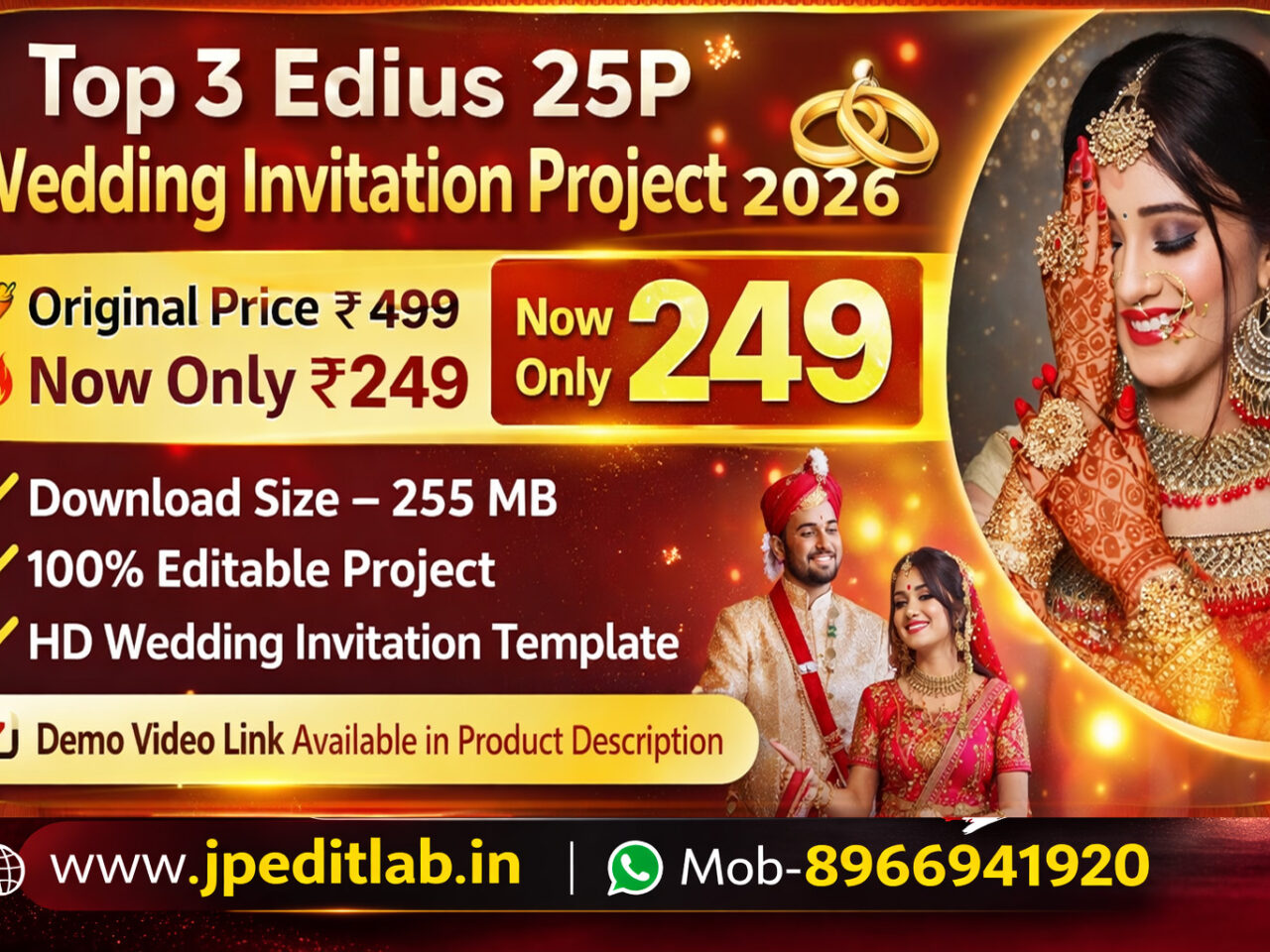 Top 3 EDIUS 25P Wedding Invitation Project 2026 – Editable Edius Template – Only ₹249